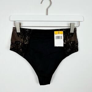 Maidenform Sexy Light Control High-Waist Lace Thong DM2001 Black Size Small